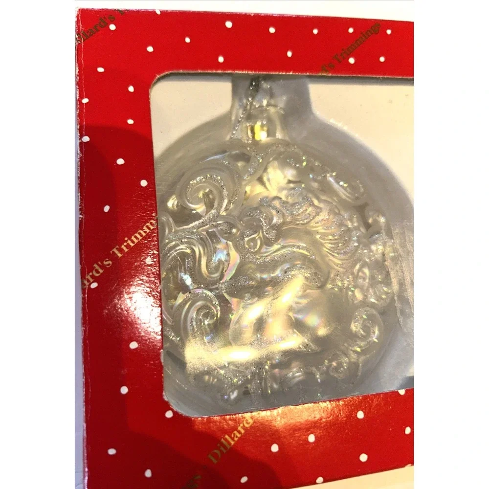 Vintage Dillard's Santa‎ Glass Ornament Christmas Glitter Clear Set Of 3